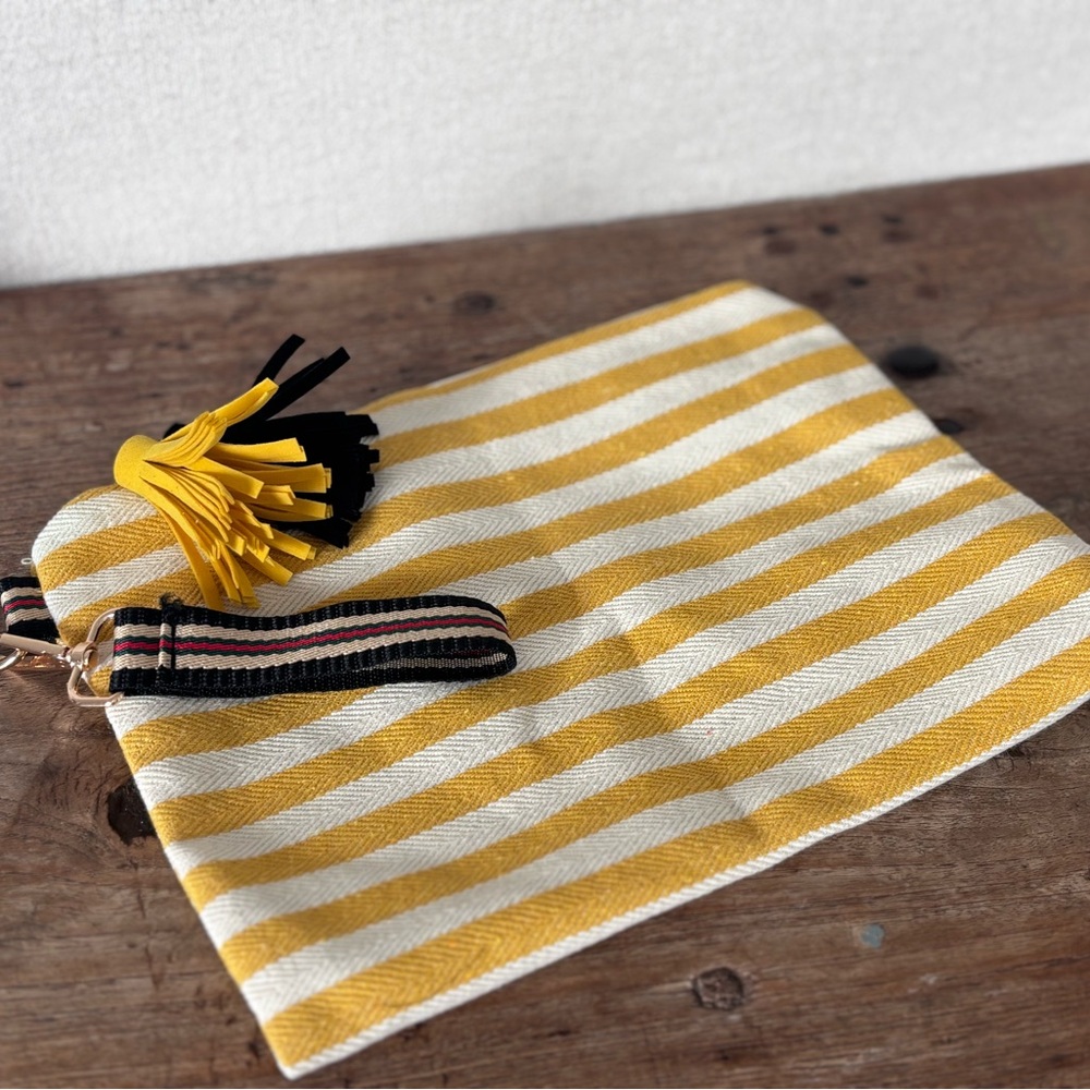 Yellow & White Striped Wristlet Clutch with Tassels - Picture 4 of 7